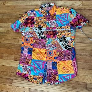 Funky Bright Indie POP Short Sleeve Beach Tired Relax Casual Dress Button down